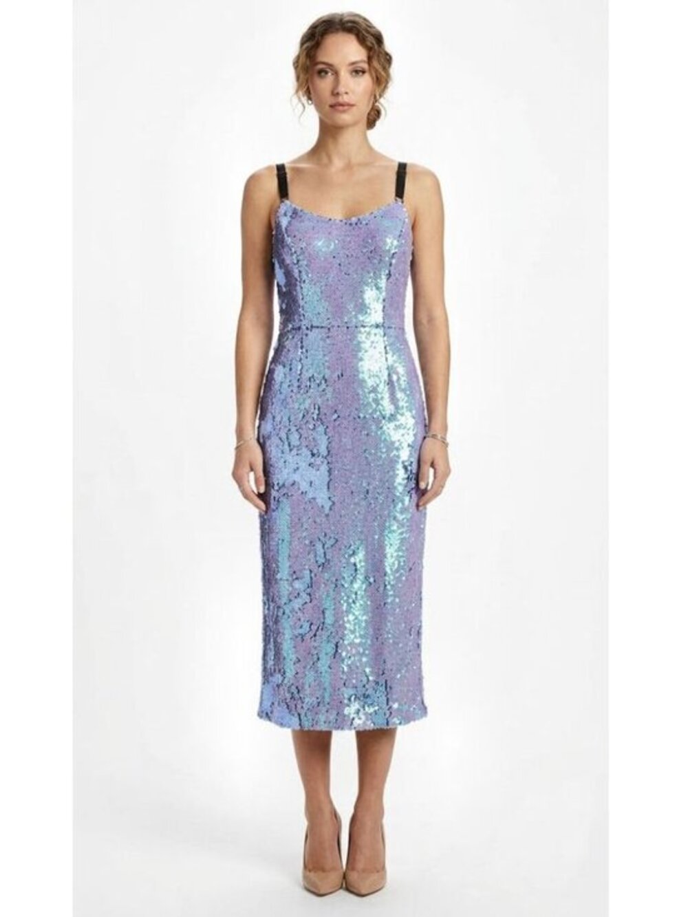 Dress The Population Lynda Sequin Midi Cocktail Dress, Lavender, Womens Size M